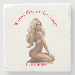 Bikini Beach Girl Thunder_Cove Stone Coaster