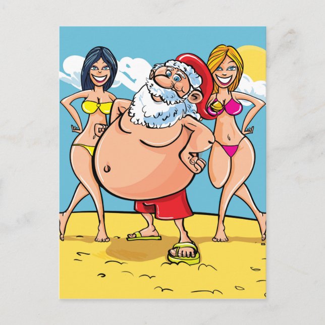 bikini beach santa claus holiday postcard (Front)