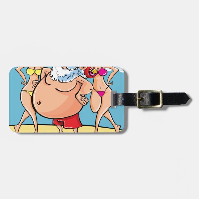 bikini beach santa claus luggage tag (Front Horizontal)