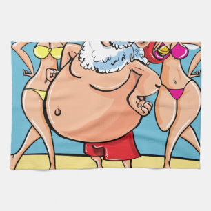 bikini beach santa claus tea towel