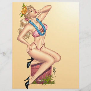 Bikini Blonde Pin-up Girl with Flowers by Al Rio