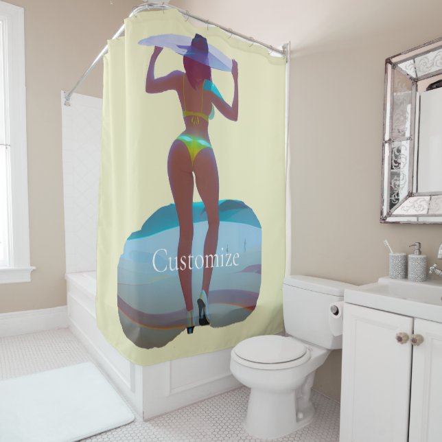 Bikini Booty Beach Girl Thunder_Cove Shower Curtain (In Situ)