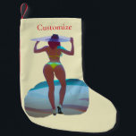 Bikini Booty Beach Girl Thunder_Cove Small Christmas Stocking<br><div class="desc">Curvaceous Bikini Booty Beach Girl wearing big hat to customise,  personalise by changing to your name</div>