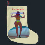 Bikini Booty Beach Girl Thunder_Cove Small Christmas Stocking<br><div class="desc">Curvaceous Bikini Booty Beach Girl wearing big hat to customise,  personalise by changing to your name</div>