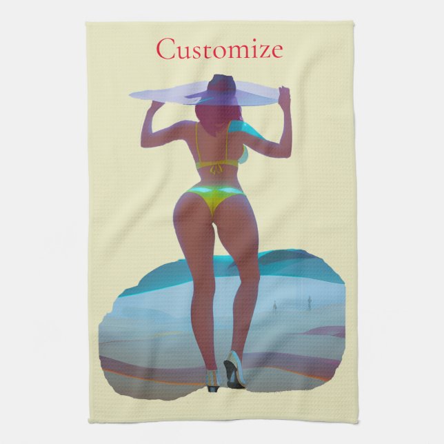 Bikini Booty Beach Girl Thunder_Cove Tea Towel (Vertical)