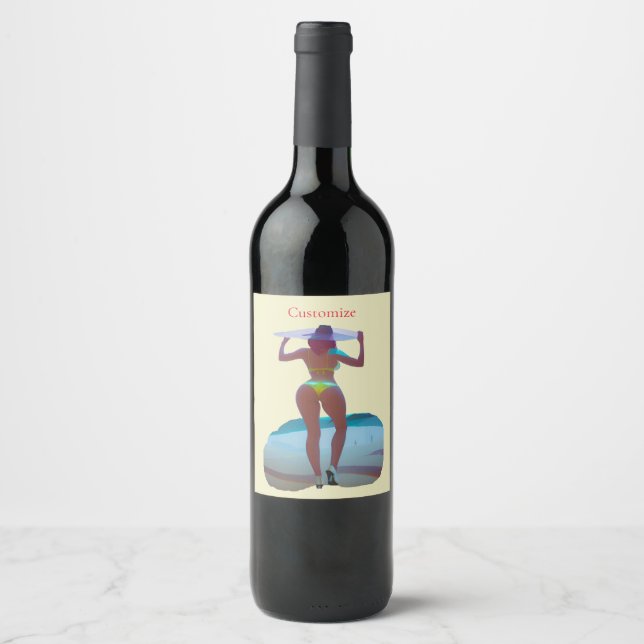 Bikini Booty Beach Girl Thunder_Cove Wine Label (Front)