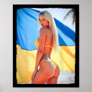 Bikini Bybe - Y Blonde Bybe And Ukraine Flag  Poster