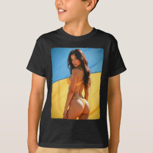 Bikini Bybe - Y Brunette Bybe And Ukraine Flag T-Shirt