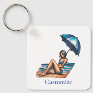 Bikini Girl Beach Napping Thunder_Cove  Key Ring