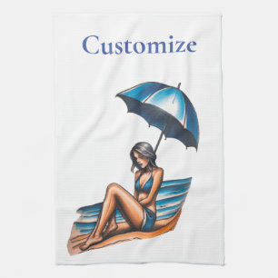 Bikini Girl Beach Napping Thunder_Cove  Tea Towel