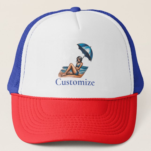 Bikini Girl Beach Napping Thunder_Cove  Trucker Hat (Front)