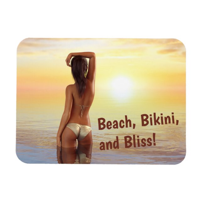 Bikini Girl Posing in the Sea at Sunset Magnet (Horizontal)