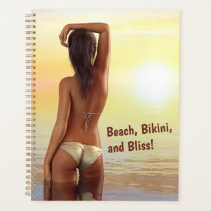 Bikini Girl Posing in the Sea at Sunset Planner