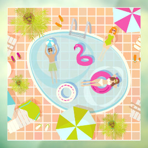Bikini girls and guys playing swimming pool game