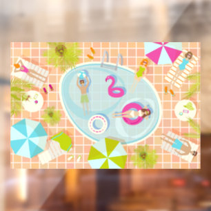 Bikini girls and guys playing swimming pool game