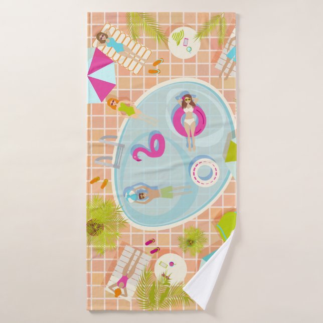 Bikini girls and guys playing swimming pool game bath towel (Bath Towel)