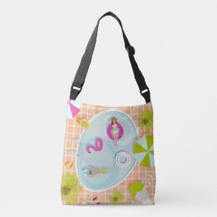 Bikini girls and guys playing swimming pool game crossbody bag