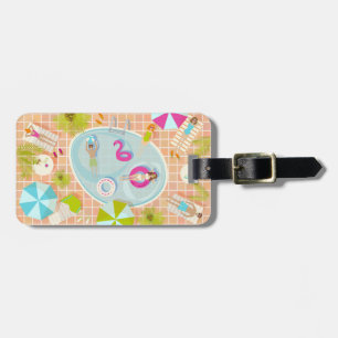 Bikini girls and guys playing swimming pool game luggage tag