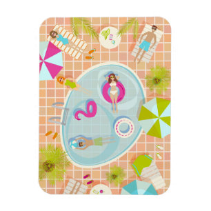 Bikini girls and guys playing swimming pool game magnet