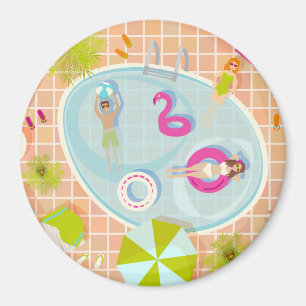 Bikini girls and guys playing swimming pool game magnet