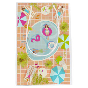 Bikini girls and guys playing swimming pool game medium gift bag