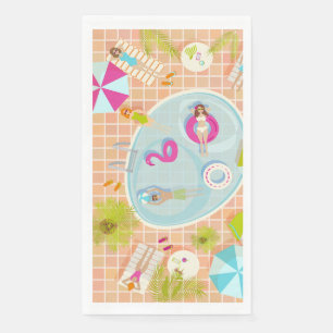Bikini girls and guys playing swimming pool game napkin