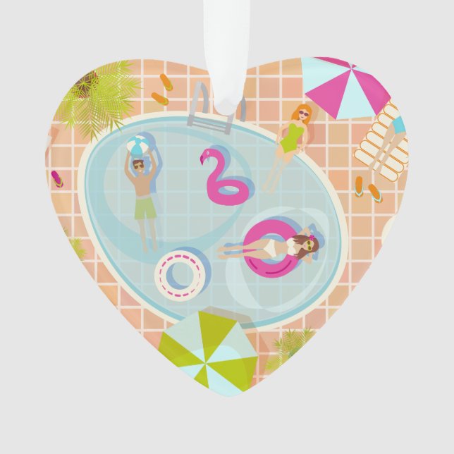 Bikini girls and guys playing swimming pool game ornament (Front)