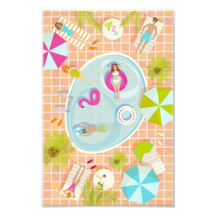 Bikini girls and guys playing swimming pool game photo print