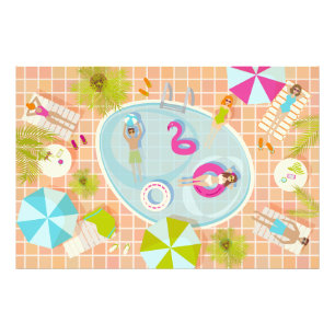 Bikini girls and guys playing swimming pool game photo print