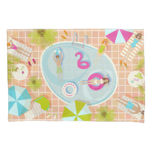 Bikini girls and guys playing swimming pool game pillowcase