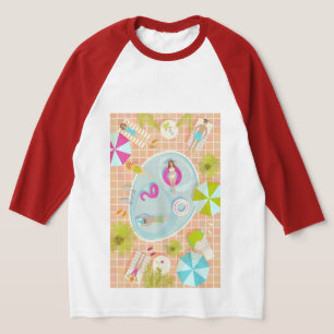 Bikini girls and guys playing swimming pool game T-Shirt