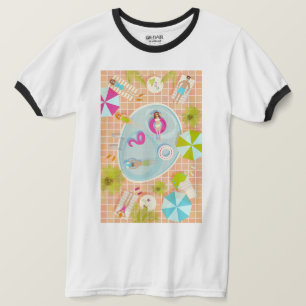 Bikini girls and guys playing swimming pool game T-Shirt