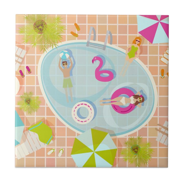 Bikini girls and guys playing swimming pool game tile (Front)