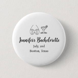 Bikini glass cocktail bachelorette party add name  6 cm round badge