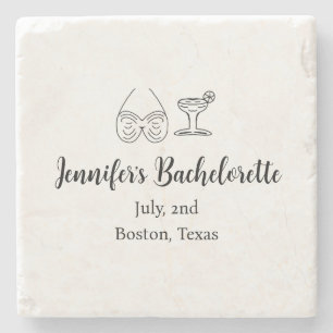 Bikini glass cocktail bachelorette party add name  stone coaster
