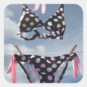Bikini Hanging On A Clothesline Square Sticker