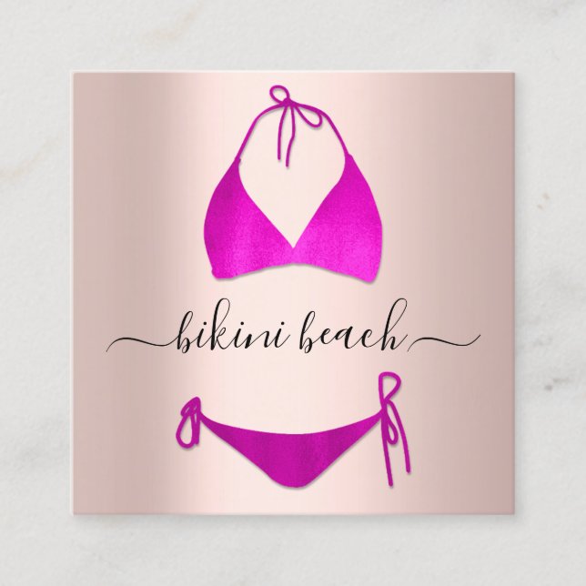 Bikini Lingerie Beach Costume Underwear Shop Rose Square Business Card (Front)