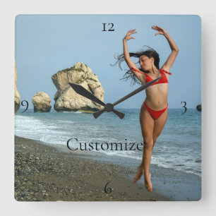 Bikini Model Dancing Thunder_Cove Square Wall Clock