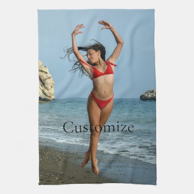 Bikini Model Dancing Thunder_Cove Tea Towel (Vertical)