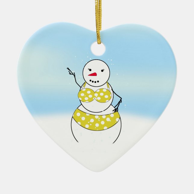 Bikini Time Snowmen Bikini Girl Ceramic Tree Decoration (Front)