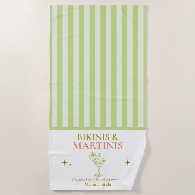 Bikinis and Martinis Bachelorette Bach Beach Towel (Front)