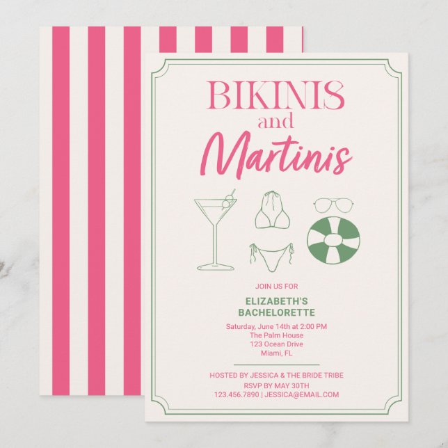 Bikinis and Martinis Bachelorette Party Weekend Invitation (Front/Back)