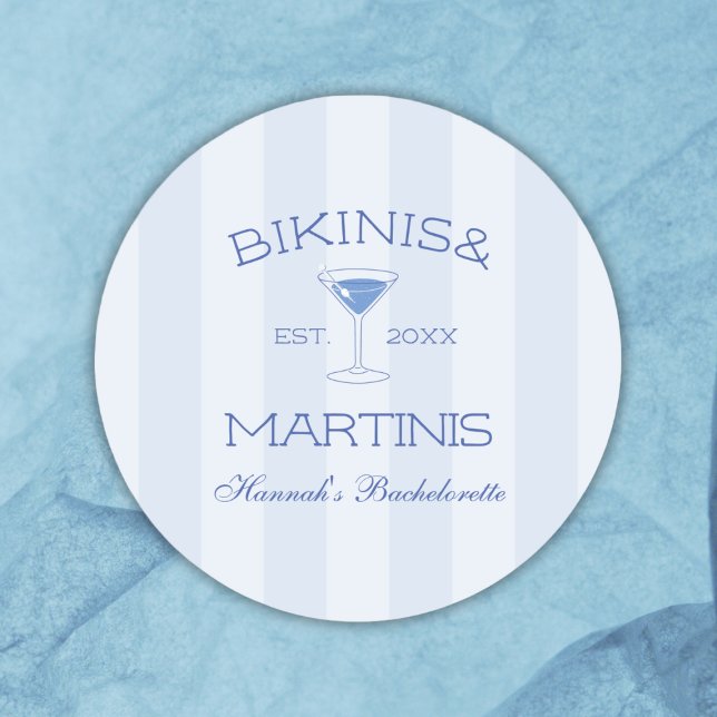 Bikinis And Martinis Beach Bachelorette Party Classic Round Sticker (Bikinis And Martinis Beach Bachelorette Party Classic Round Sticker)
