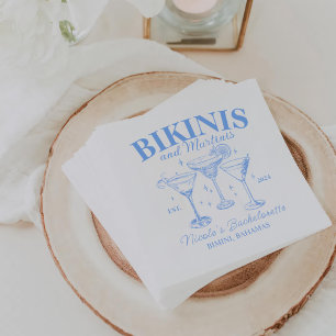 Bikinis And Martinis Blue Bachelorette Party Napkin