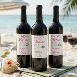 Bikinis and Martinis Bridal Shower Favour Pink Wine Label
