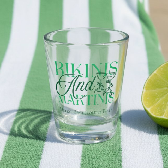 Bikinis and Martinis – Custom Bachelorette Party Shot Glass (Bring the beachy vibes with this playful “Bikinis and Martinis” design!)