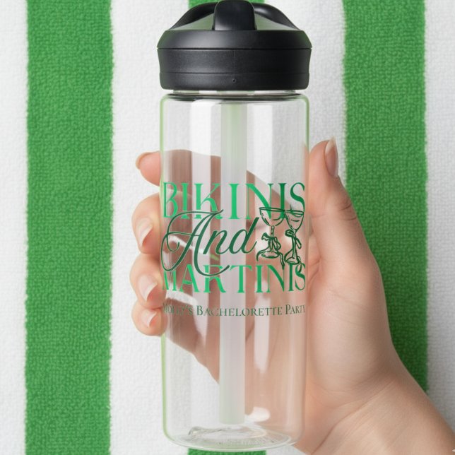 Bikinis and Martinis Custom Bachelorette Party Water Bottle (Bring the beachy vibes with this playful “Bikinis and Martinis” design!)