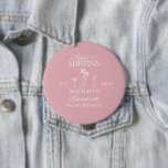 Bikinis and martinis Elegant vintage bachelorette 10 Cm Round Badge<br><div class="desc">Add a chic, cocktail-party touch to your bachelorette weekend outfits with this personalised “Bikinis & Martinis” button badge. Inspired by Palm Springs glamour, this elegant design features refined typography, palm trees, and martini illustrations on a rich girly pink background — perfect for modern brides and destination celebrations. Customise with the...</div>