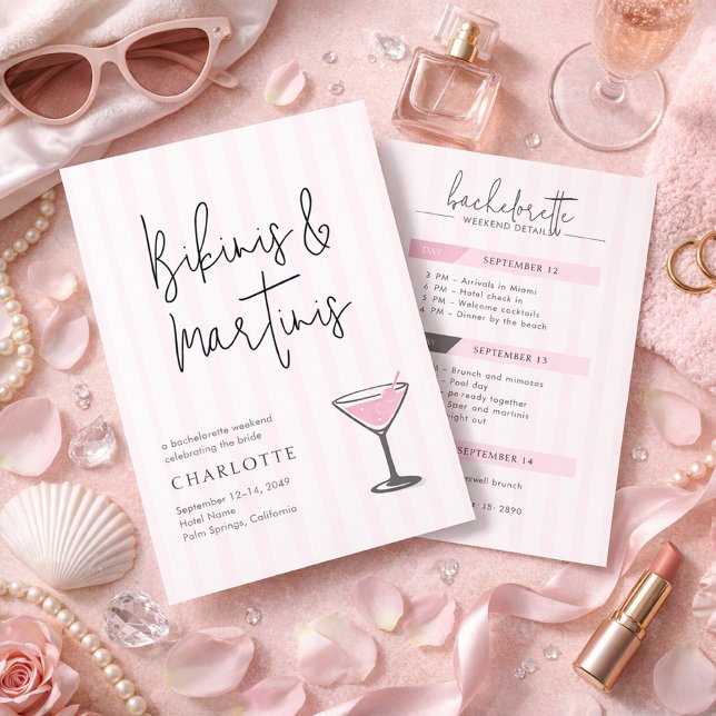 Bikinis and Martinis Pink Bachelorette Weekend Inv Invitation (Creator Uploaded)