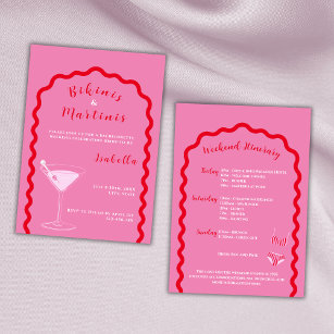 Bikinis And Martinis Pink Bachelorette Weekend  Invitation